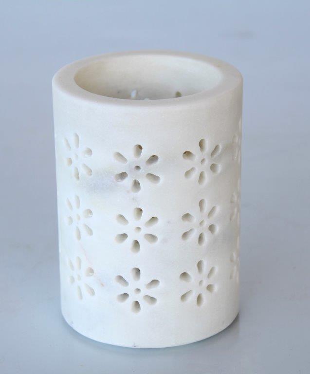 White Marble Daisy Cutout Tumbler
